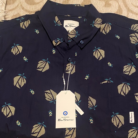 Ben Sherman Navy Leaf Print Casual Shirt - Picture 4 of 5